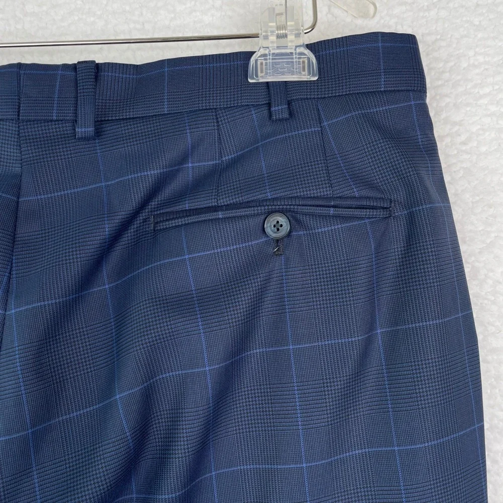 J Hilburn Mens Blue Glen Plaid Wool Dress Pants Vitale Barberis Canonico 35x29.5